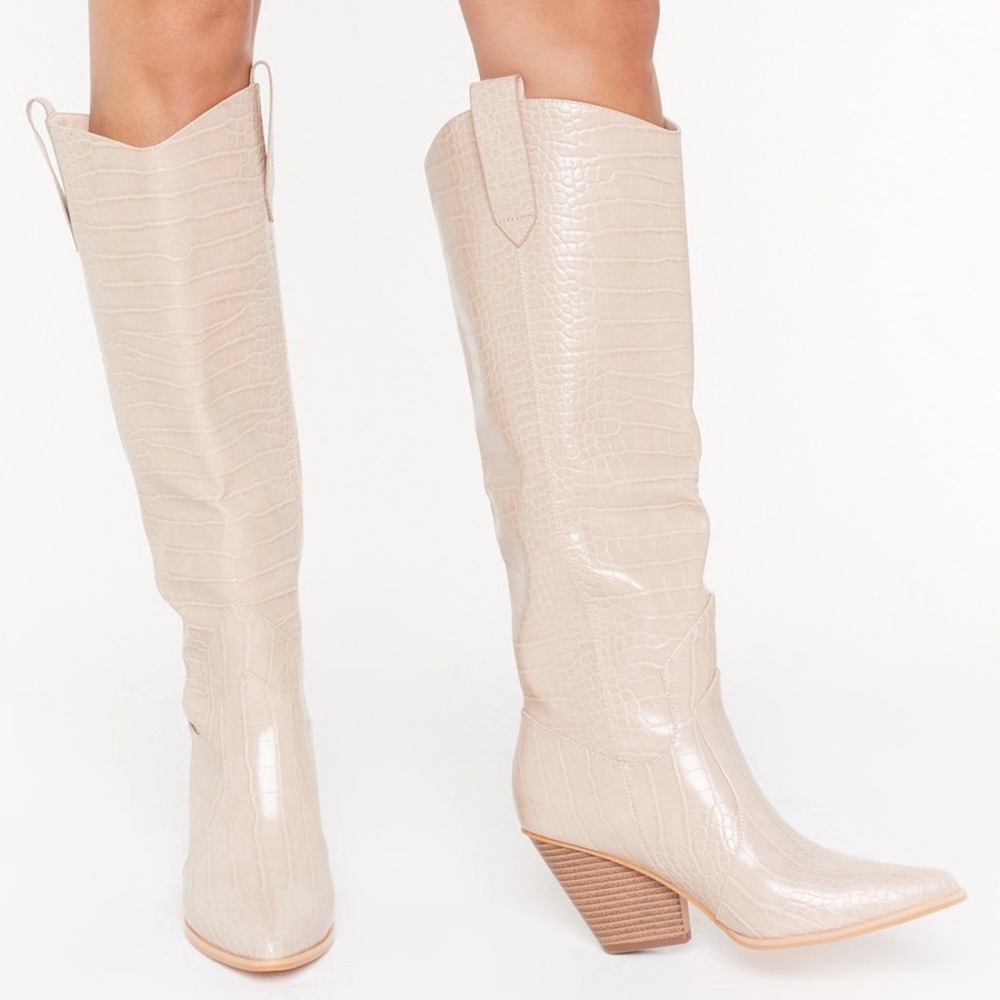 Western Knee High Faux Leather Croc Boots